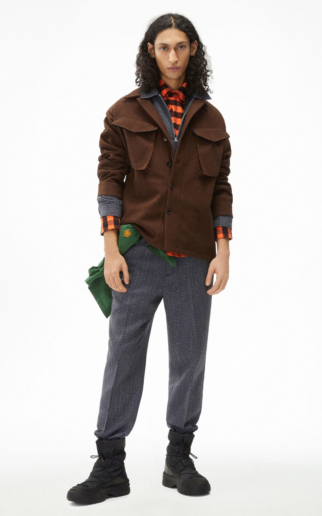 Kenzo Flannel workwear Jacket Dark Brown For Mens 4615DFACN